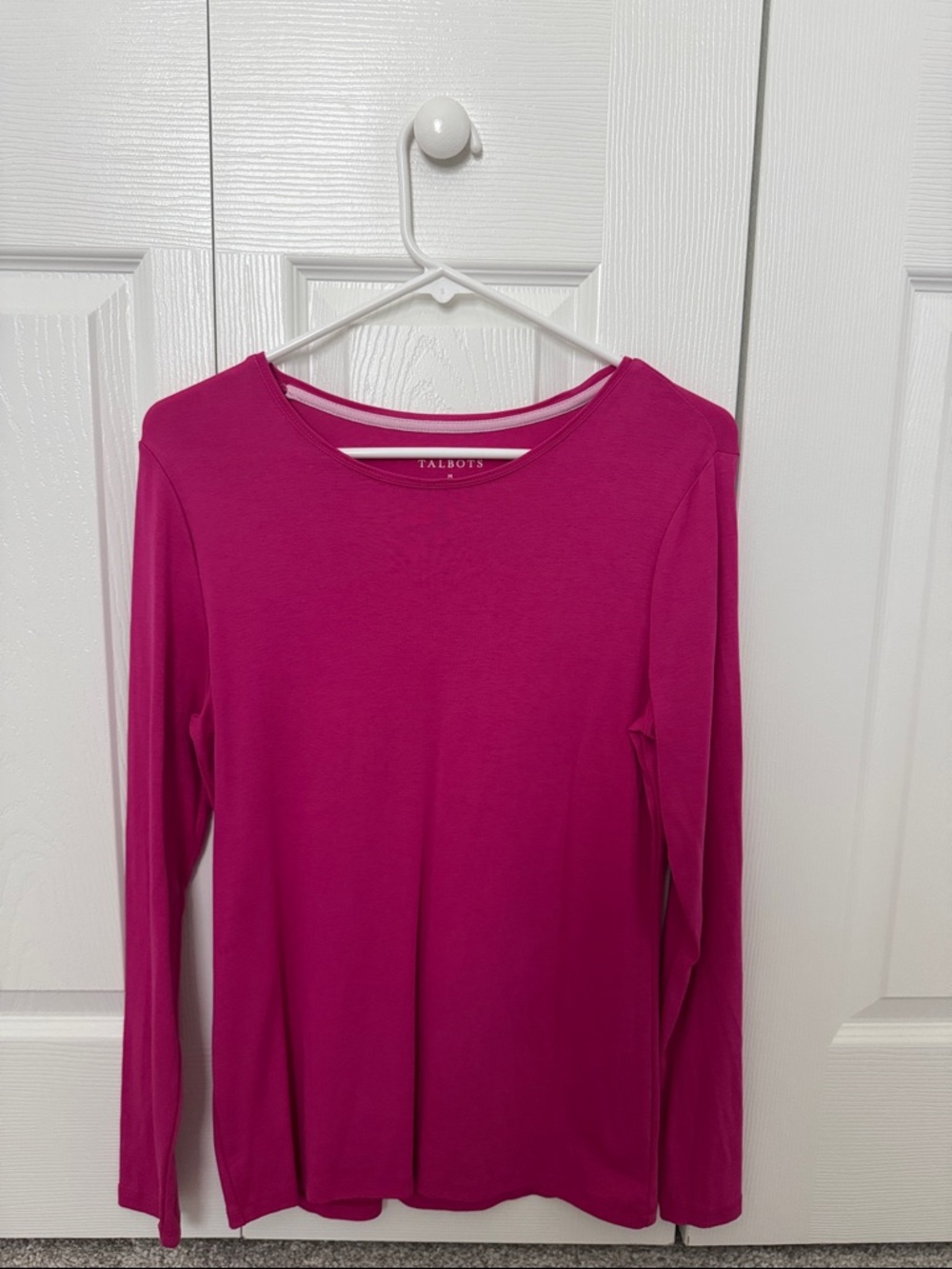 Talbots Pima Cotton Pink Long-Sleeve Crewneck Top